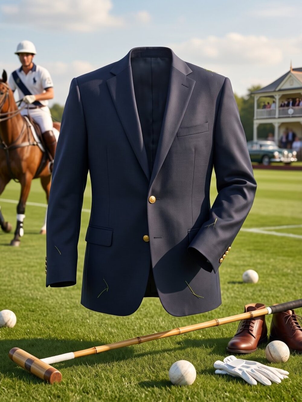 Lauren Ralph Lauren Mens 48L Navy Blue Gold Button Wool Blazer Jacket